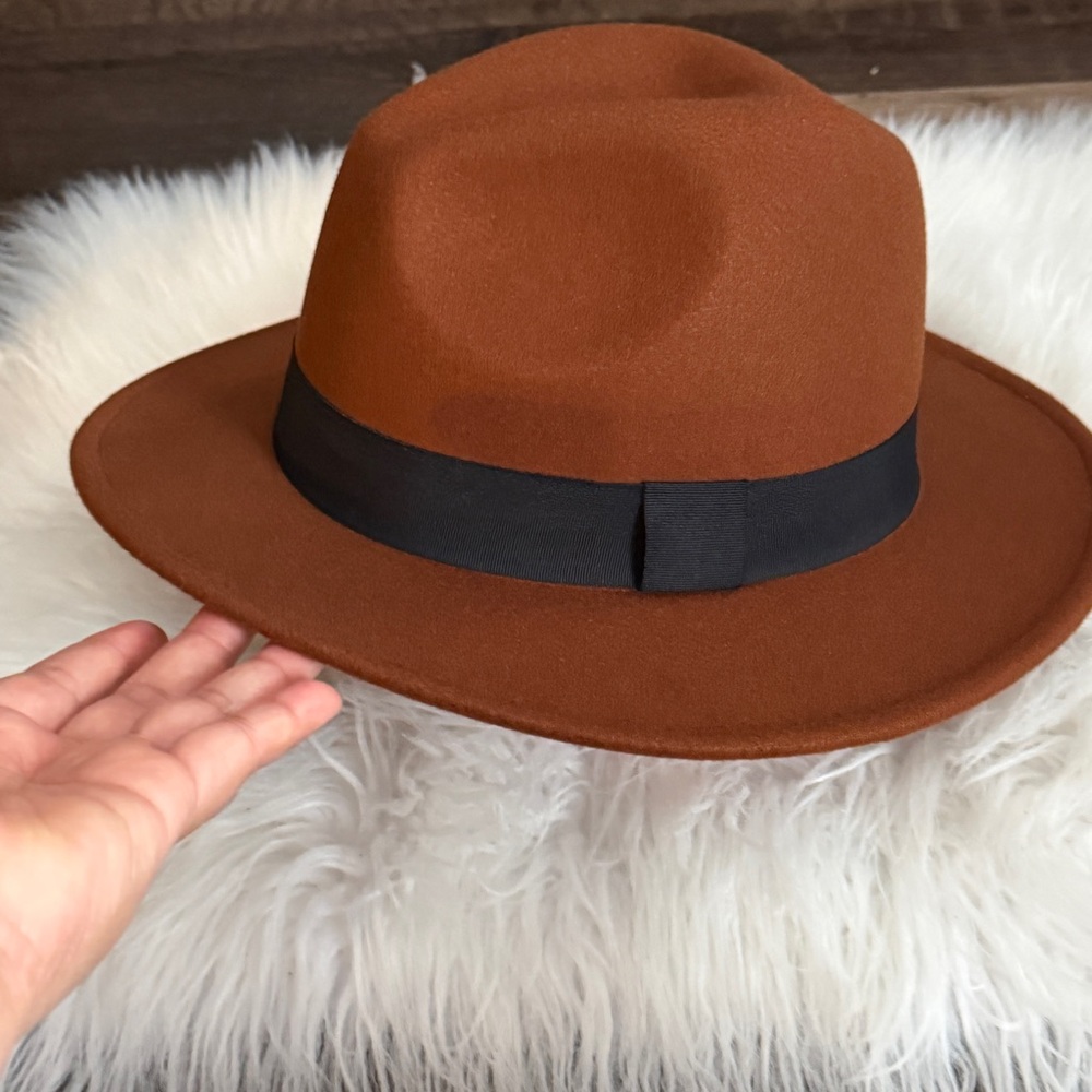 H&M Men Brown Fedora Hat with Black Band